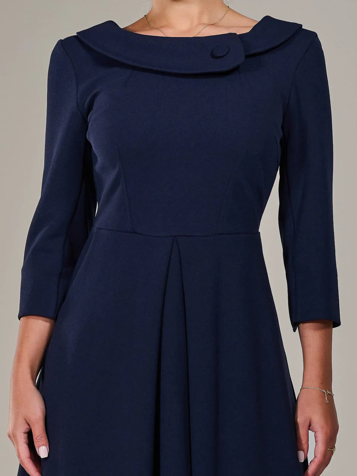 Jolie Moi Office Wear|Office Dresses-Petite Button Collar Dress, Navy