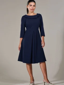 Jolie Moi Office Wear|Office Dresses-Petite Button Collar Dress, Navy