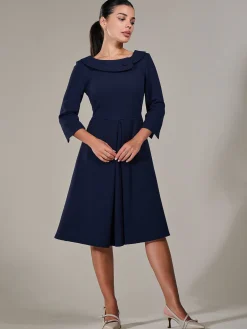 Jolie Moi Office Wear|Office Dresses-Petite Button Collar Dress, Navy