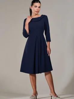 Jolie Moi Office Wear|Office Dresses-Petite Button Collar Dress, Navy