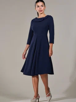 Jolie Moi Office Wear|Office Dresses-Petite Button Collar Dress, Navy