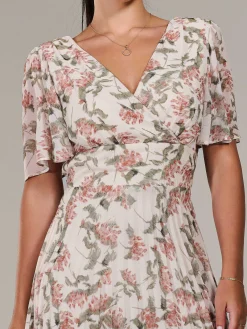 Jolie Moi Occasion Dresses|Floral Dresses-Petite Chiffon Pleated Midaxi Dress, Orange Floral