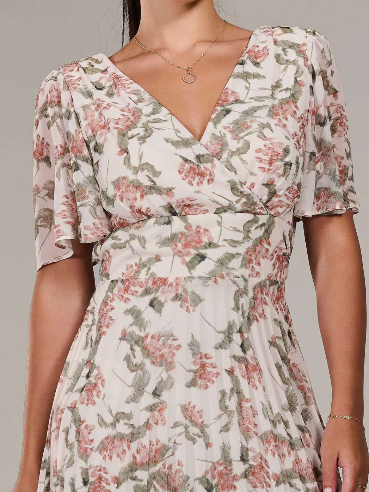 Jolie Moi Occasion Dresses|Floral Dresses-Petite Chiffon Pleated Midaxi Dress, Orange Floral