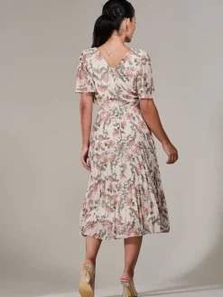 Jolie Moi Occasion Dresses|Floral Dresses-Petite Chiffon Pleated Midaxi Dress, Orange Floral