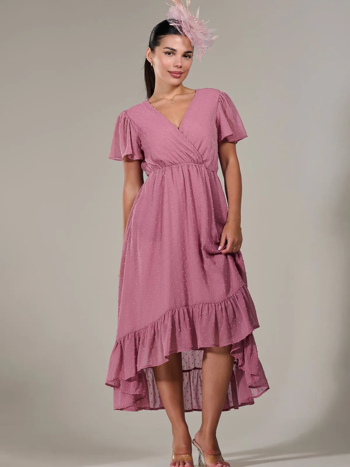 Jolie Moi Occasion Dresses-Petite High-Low Midaxi Dress, Dusty Pink