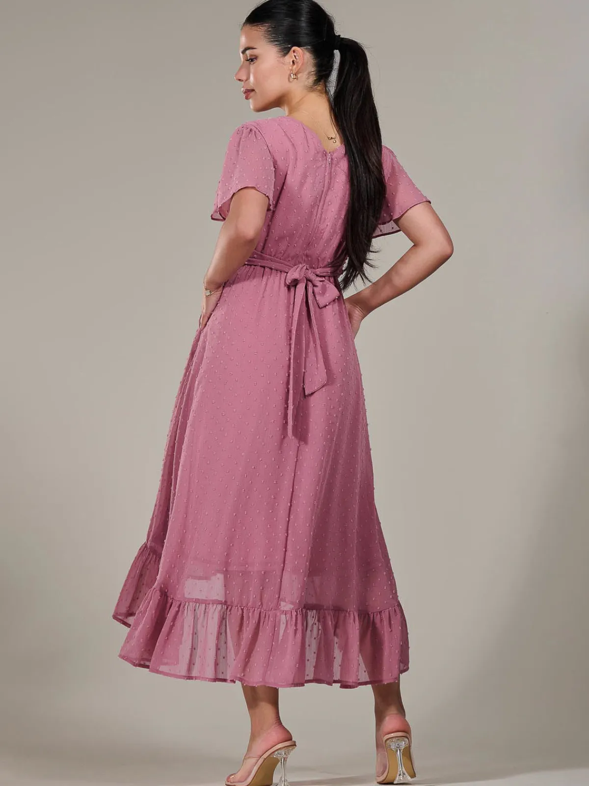 Jolie Moi Occasion Dresses-Petite High-Low Midaxi Dress, Dusty Pink