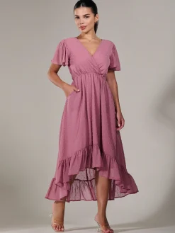 Jolie Moi Occasion Dresses-Petite High-Low Midaxi Dress, Dusty Pink
