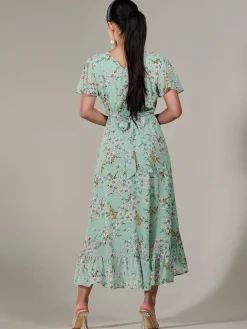 Jolie Moi Occasion Dresses|Floral Dresses-Petite High-Low Midaxi Dress, Green Floral
