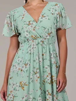 Jolie Moi Occasion Dresses|Floral Dresses-Petite High-Low Midaxi Dress, Green Floral