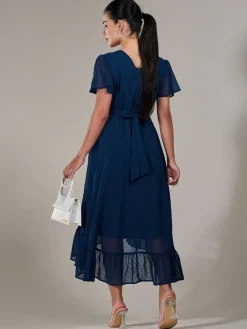 Jolie Moi Occasion Dresses-Petite High-Low Midaxi Dress, Navy
