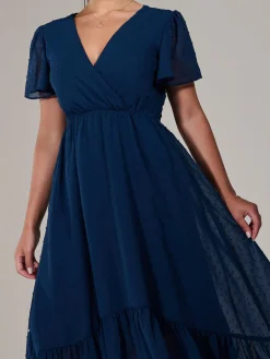 Jolie Moi Occasion Dresses-Petite High-Low Midaxi Dress, Navy