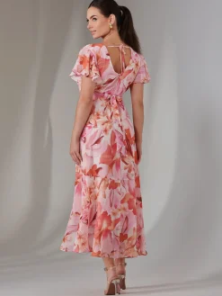 Jolie Moi Occasion Dresses|Floral Dresses-Petite High Low Midaxi Dress, Pink Floral
