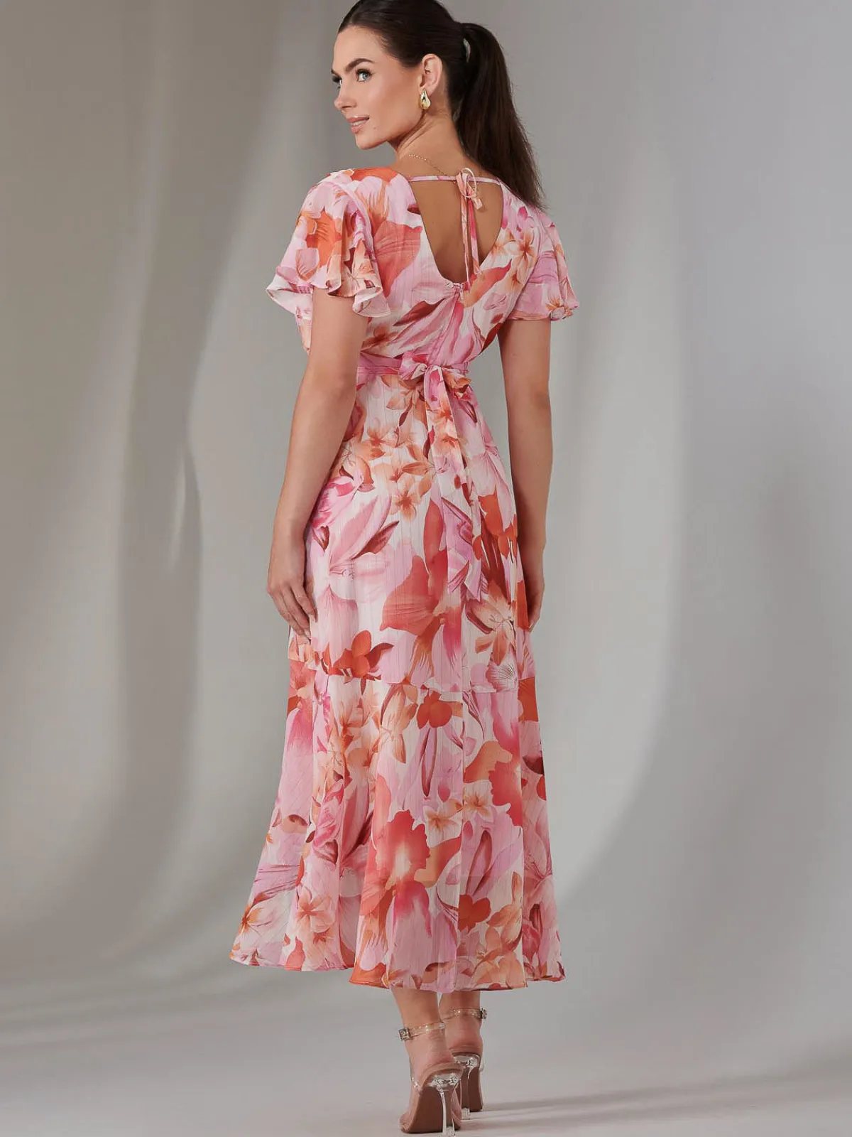 Jolie Moi Occasion Dresses|Floral Dresses-Petite High Low Midaxi Dress, Pink Floral