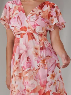Jolie Moi Occasion Dresses|Floral Dresses-Petite High Low Midaxi Dress, Pink Floral