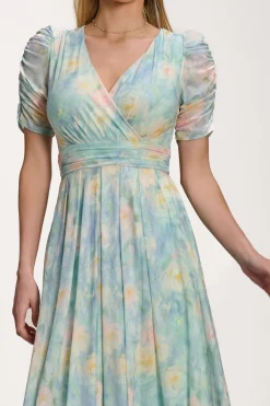 Jolie Moi Occasion Dresses|Mesh Dresses-Petite Mesh Print Dip Hem Maxi Dress, Green Multi