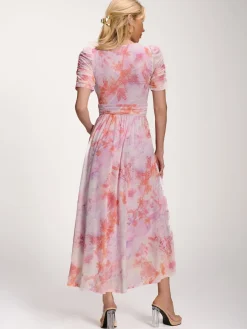 Jolie Moi Party Dresses|Maxi Dresses-Petite Mesh Print Dip Hem Maxi Dress, Purple Multi