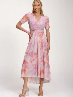 Jolie Moi Party Dresses|Maxi Dresses-Petite Mesh Print Dip Hem Maxi Dress, Purple Multi