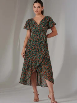Jolie Moi Occasion Dresses|Floral Dresses-Petite Midaxi Dress, Black Multi