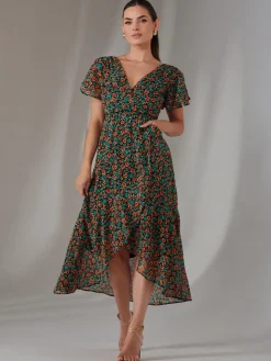 Jolie Moi Occasion Dresses|Floral Dresses-Petite Midaxi Dress, Black Multi