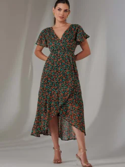 Jolie Moi Occasion Dresses|Floral Dresses-Petite Midaxi Dress, Black Multi