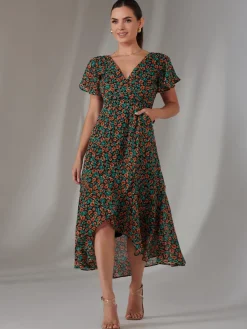 Jolie Moi Occasion Dresses|Floral Dresses-Petite Midaxi Dress, Black Multi