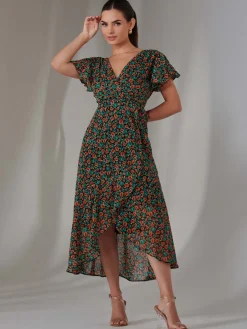 Jolie Moi Occasion Dresses|Floral Dresses-Petite Midaxi Dress, Black Multi