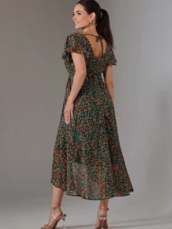 Jolie Moi Occasion Dresses|Floral Dresses-Petite Midaxi Dress, Black Multi