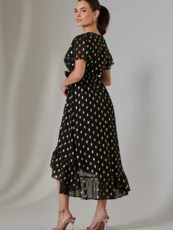 Jolie Moi Occasion Dresses|Party Dresses-Petite Short Sleeve Midaxi Dress, Black/Gold