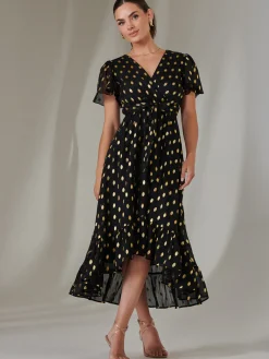 Jolie Moi Occasion Dresses|Party Dresses-Petite Short Sleeve Midaxi Dress, Black/Gold