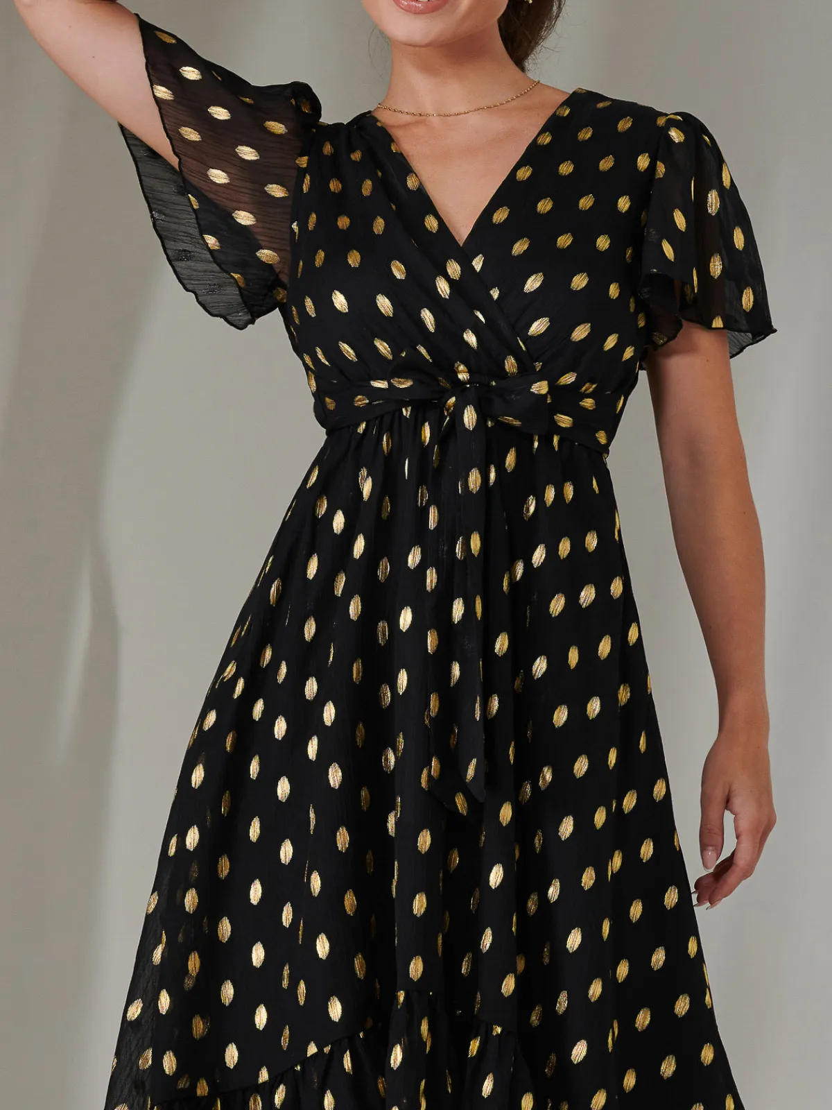 Jolie Moi Occasion Dresses|Party Dresses-Petite Short Sleeve Midaxi Dress, Black/Gold