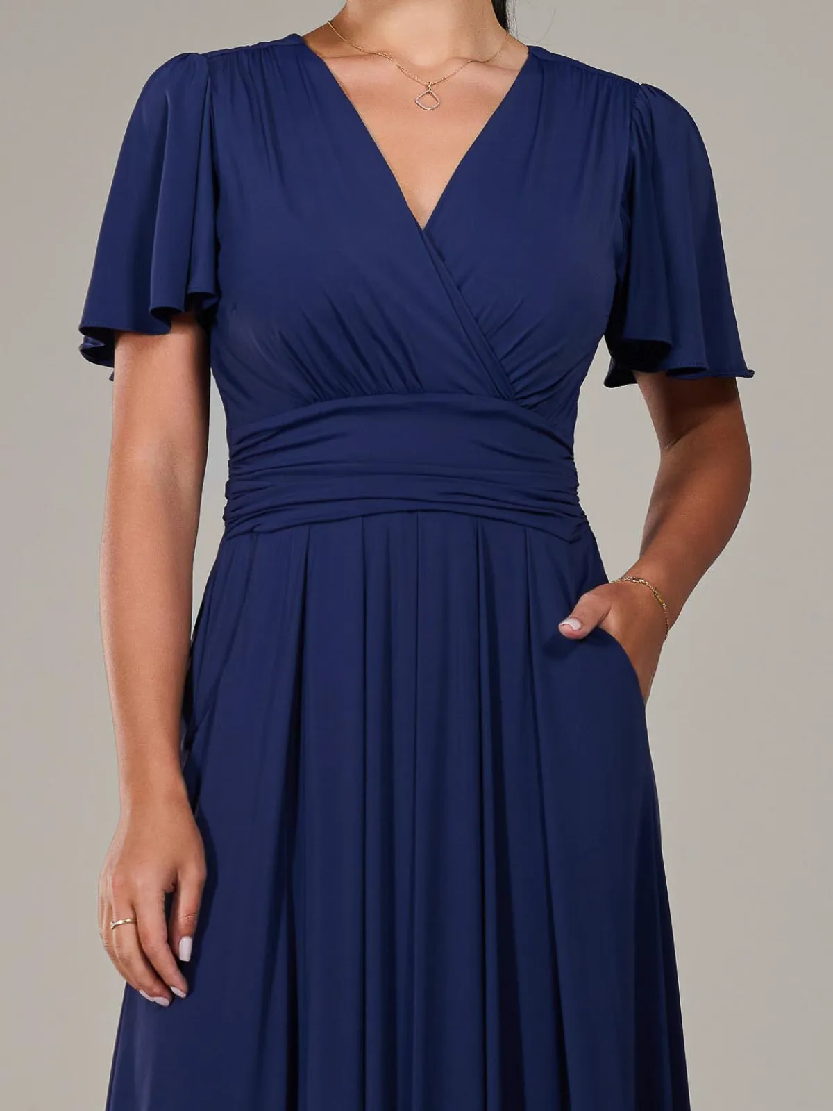 Jolie Moi Occasion Dresses|Maxi Dresses-Petite Short Sleeve Soft Silky Jersey Maxi Dress, Navy