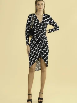 Jolie Moi Occasion Dresses|Weekend Casuals-Phebe Print Ruched Jersey Dress, Black Geo