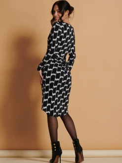 Jolie Moi Occasion Dresses|Weekend Casuals-Phebe Print Ruched Jersey Dress, Black Geo