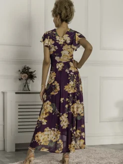 Jolie Moi Occasion Dresses|Mesh Dresses-Piper Dip Hem Mesh Maxi Dress, Dark Purple