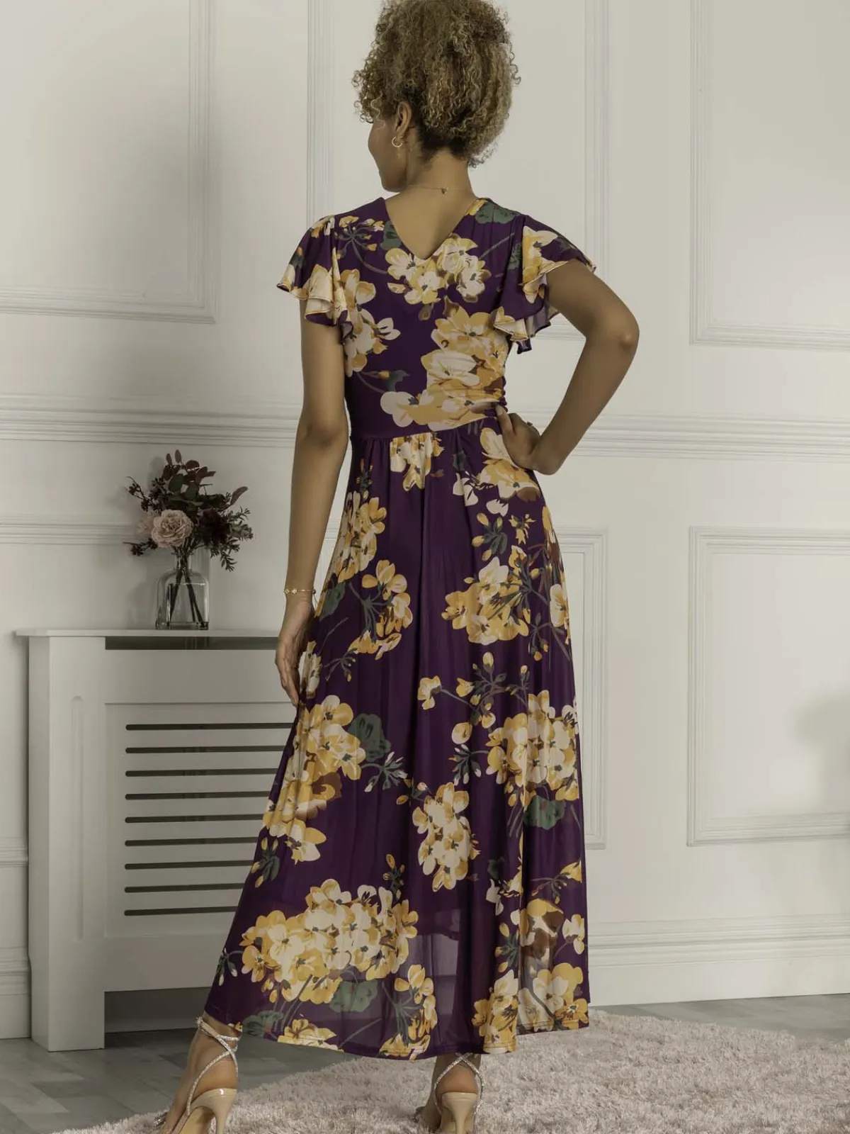 Jolie Moi Occasion Dresses|Mesh Dresses-Piper Dip Hem Mesh Maxi Dress, Dark Purple