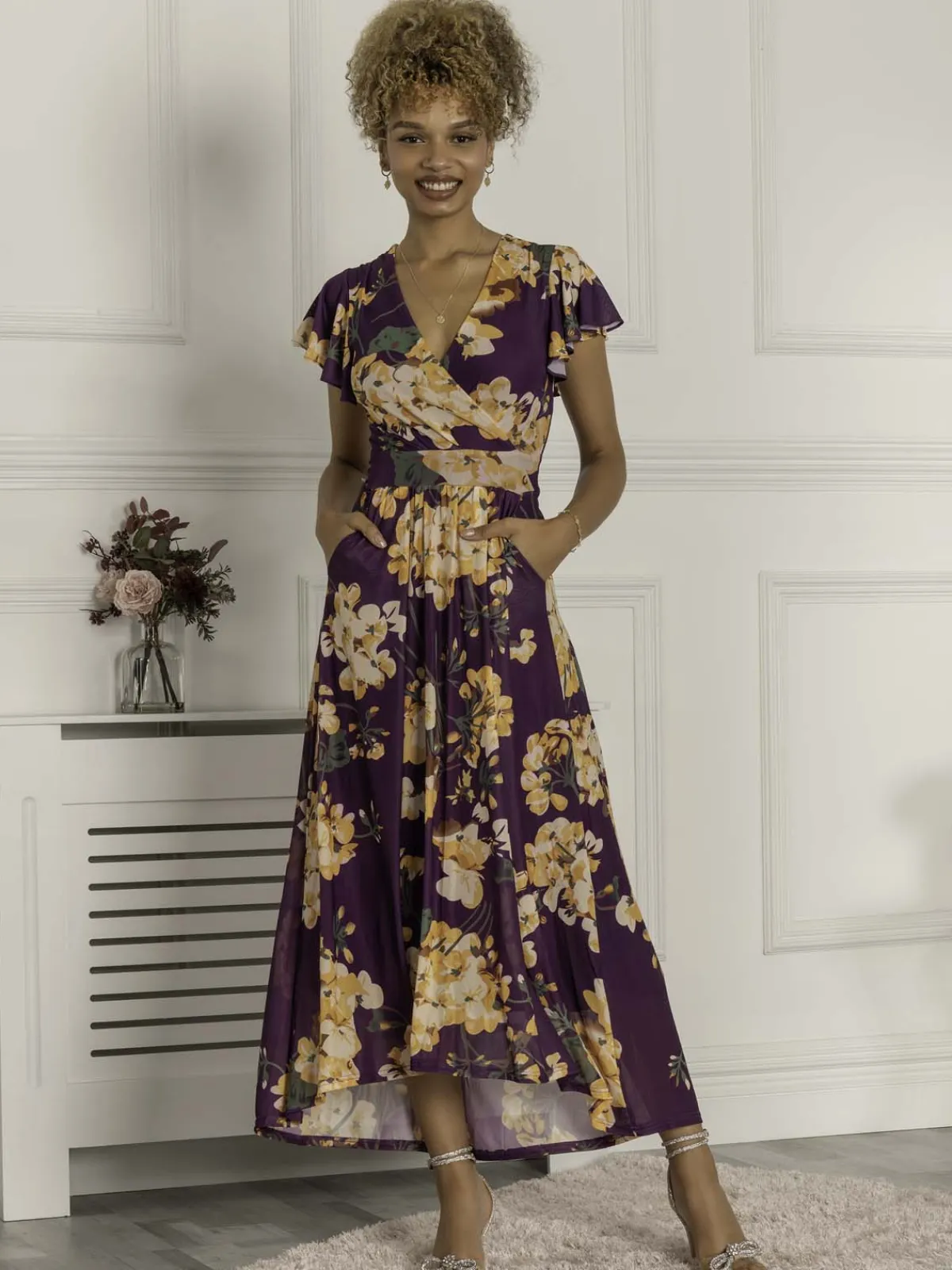 Jolie Moi Occasion Dresses|Mesh Dresses-Piper Dip Hem Mesh Maxi Dress, Dark Purple