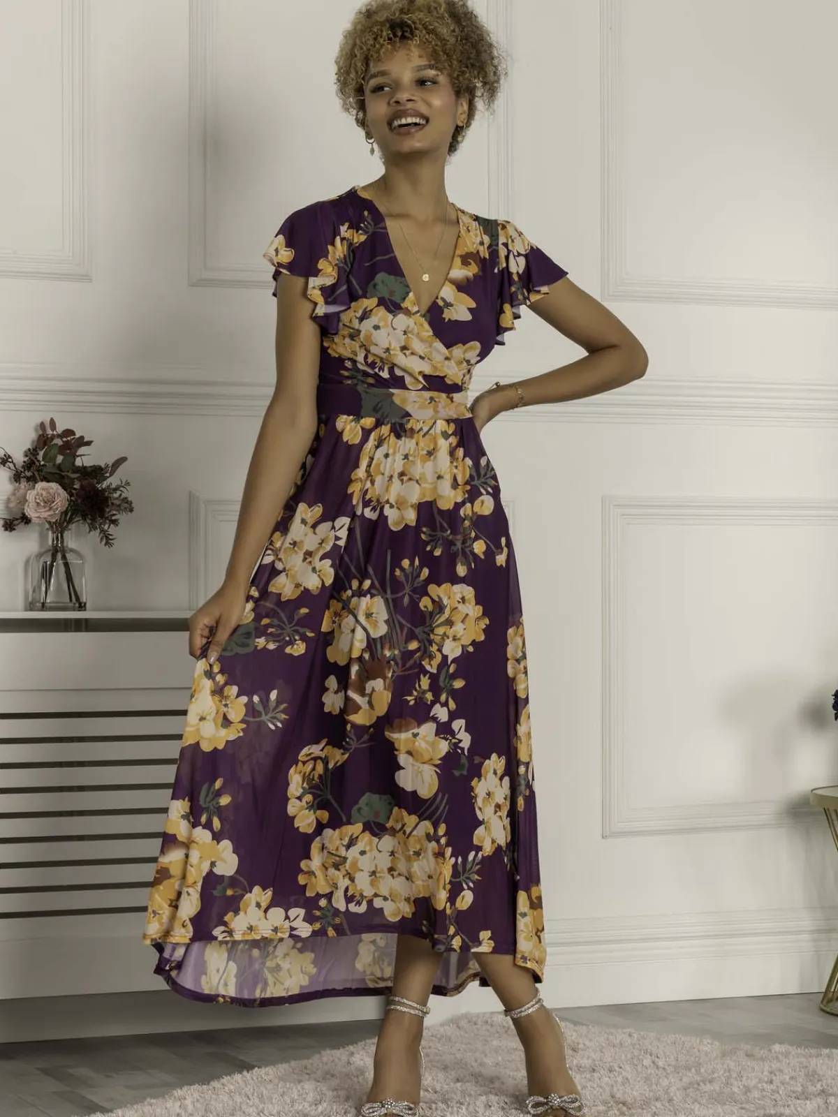 Jolie Moi Occasion Dresses|Mesh Dresses-Piper Dip Hem Mesh Maxi Dress, Dark Purple