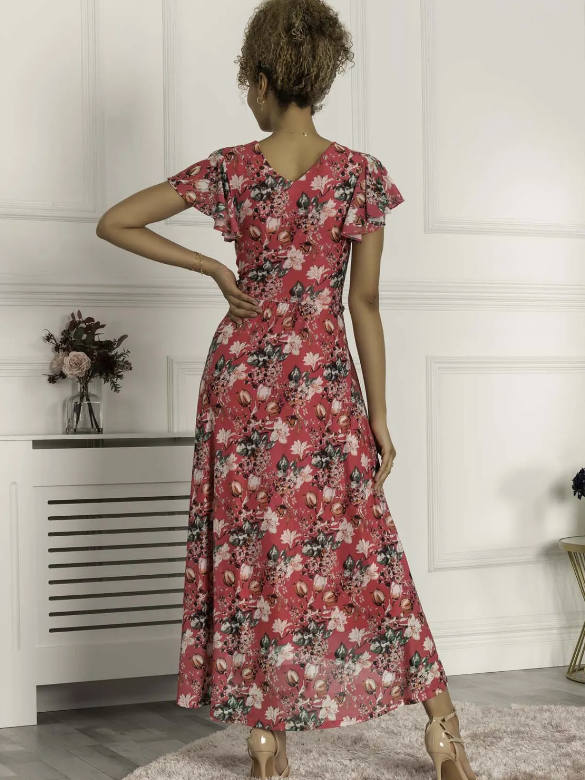 Jolie Moi Occasion Dresses|Mesh Dresses-Piper Dip Hem Mesh Maxi Dress, Hot Pink