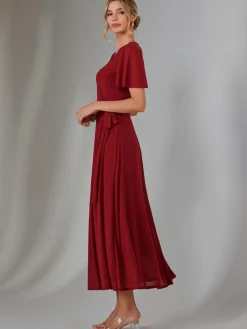 Jolie Moi Occasion Dresses|Wrap Dresses-Plain Angel Sleeve Wrapped Maxi Dress, Brick Red