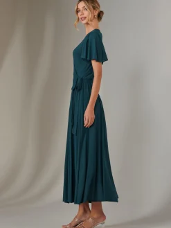 Jolie Moi Occasion Dresses|Wrap Dresses-Plain Angel Sleeve Wrapped Maxi Dress, Dark Teal