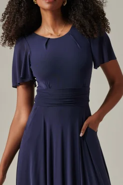 Jolie Moi Race Day Dresses|Mother Of The Bride-Plain Mesh Floaty Sleeve Midaxi Dress, Navy