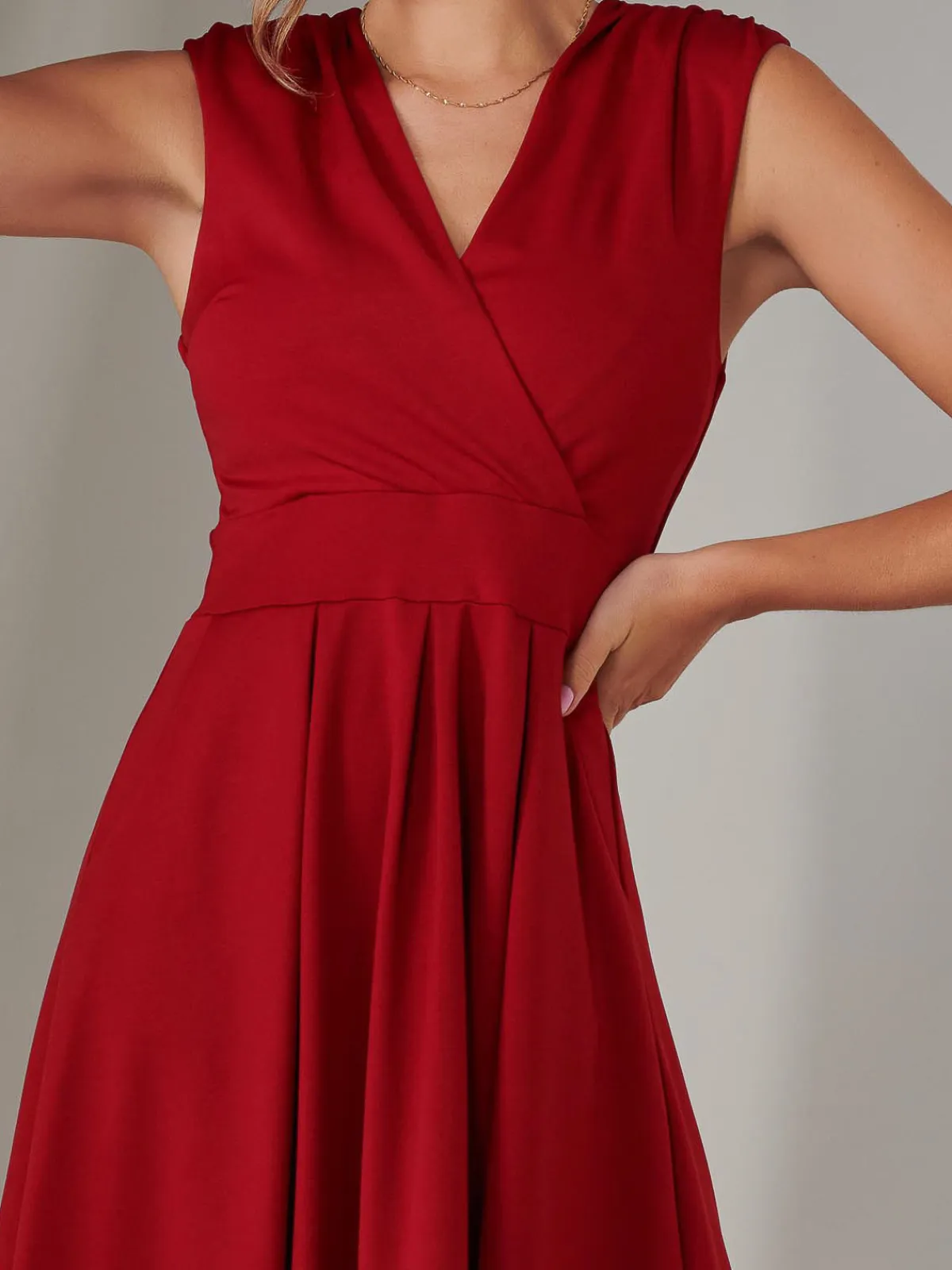 Jolie Moi Office Wear|Office Dresses-Plain Sleeveless Midi Dress, Burgundy