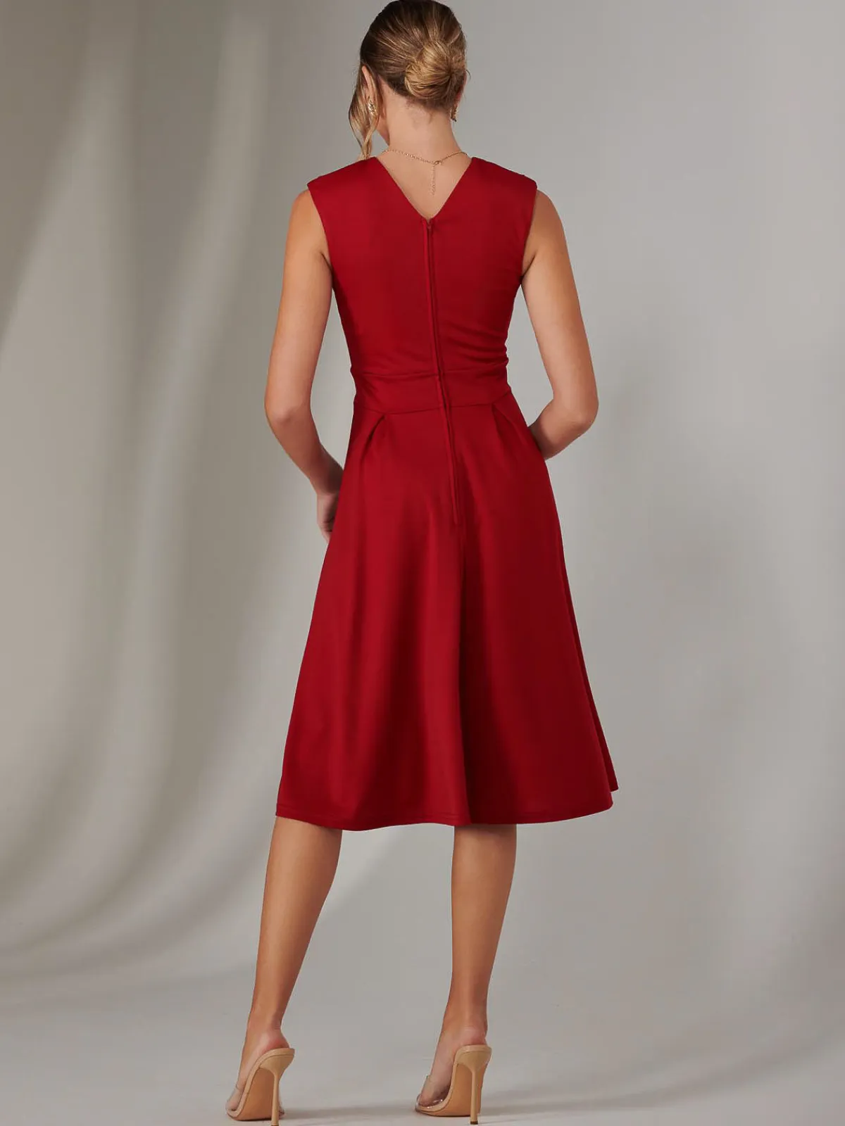 Jolie Moi Office Wear|Office Dresses-Plain Sleeveless Midi Dress, Burgundy