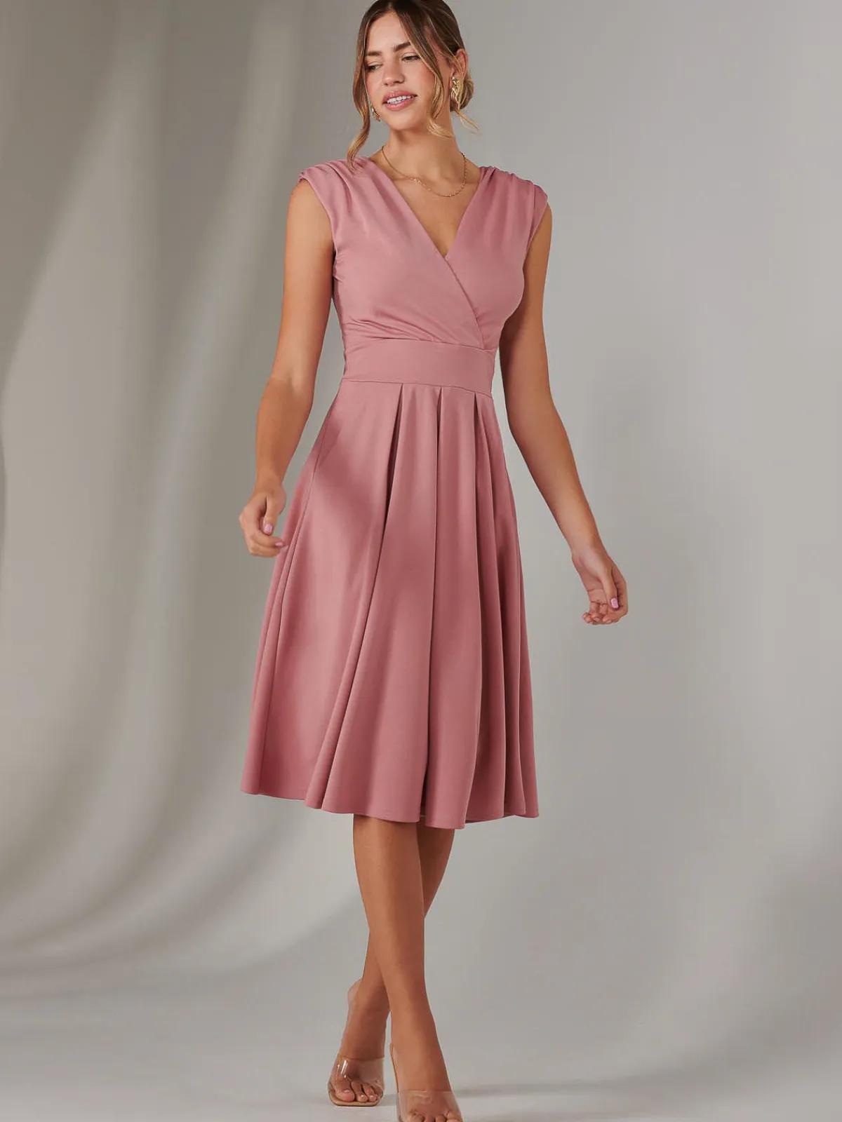 Jolie Moi Occasion Dresses|Sleeveless Dresses-Plain Sleeveless Midi Dress, Dusty Pink