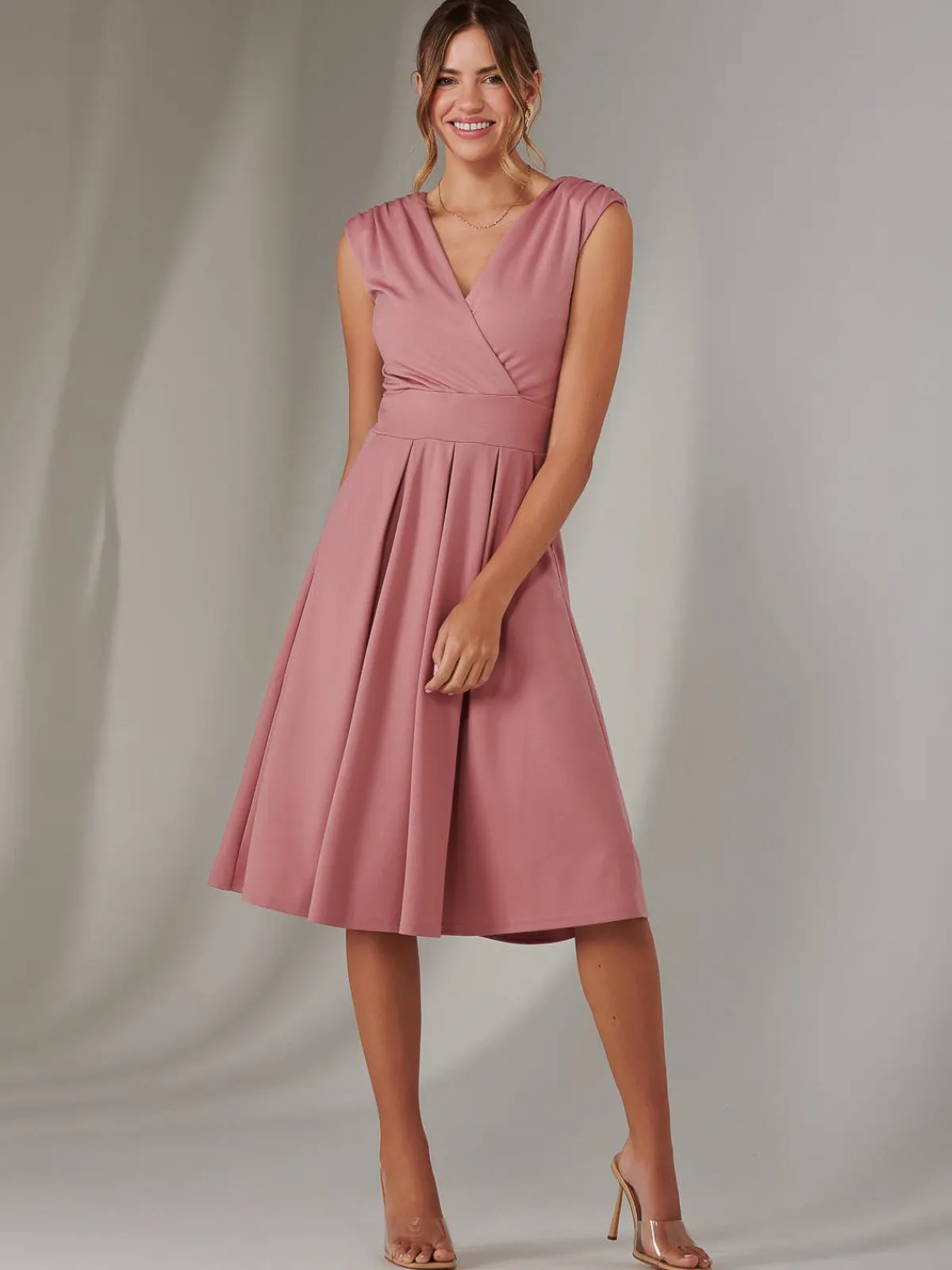 Jolie Moi Occasion Dresses|Sleeveless Dresses-Plain Sleeveless Midi Dress, Dusty Pink