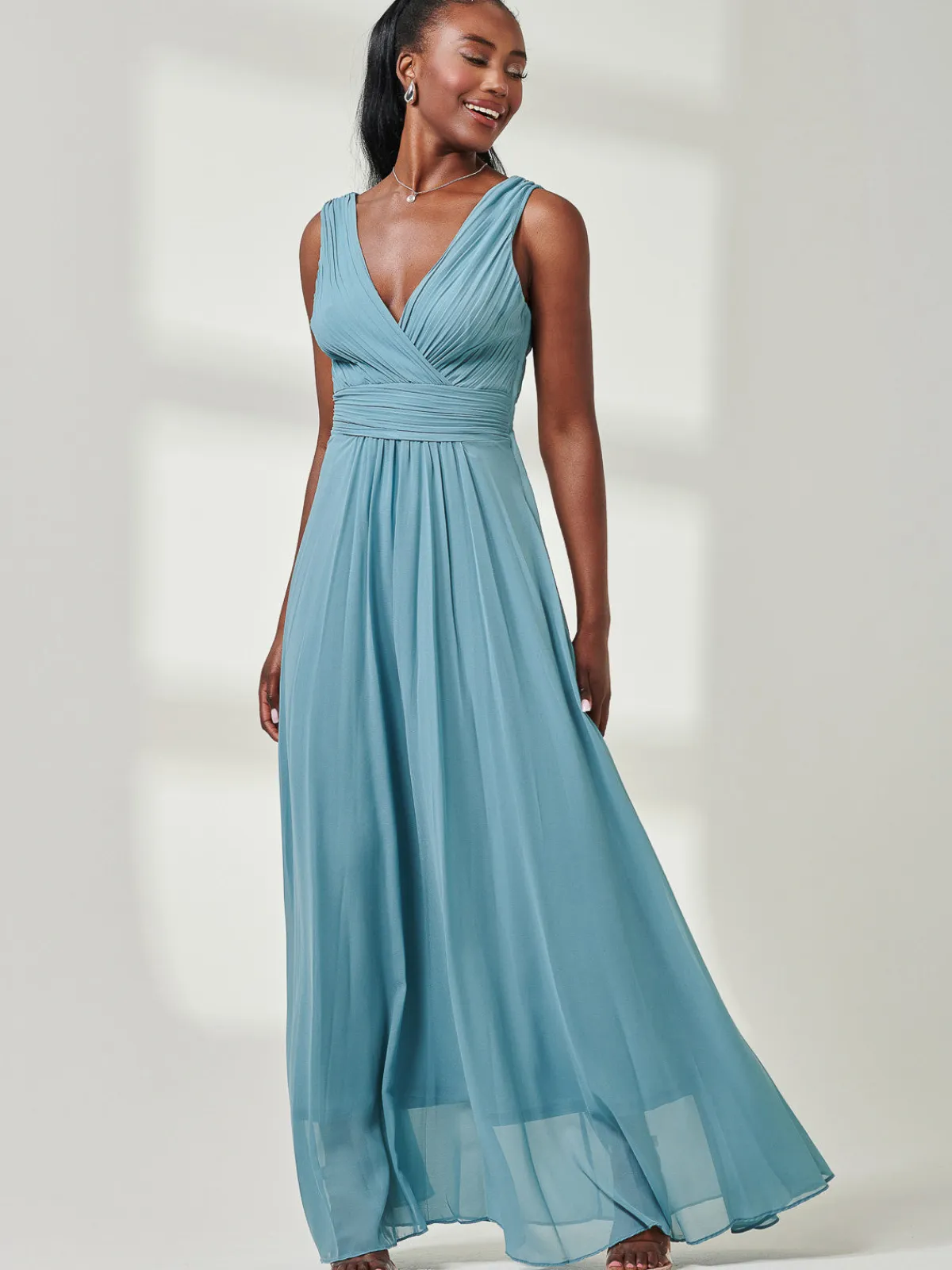 Jolie Moi Occasion Dresses|Party Dresses-Pleated Bodice Chiffon Maxi Dress, Dusty Green