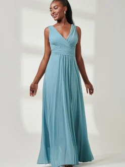 Jolie Moi Occasion Dresses|Party Dresses-Pleated Bodice Chiffon Maxi Dress, Dusty Green