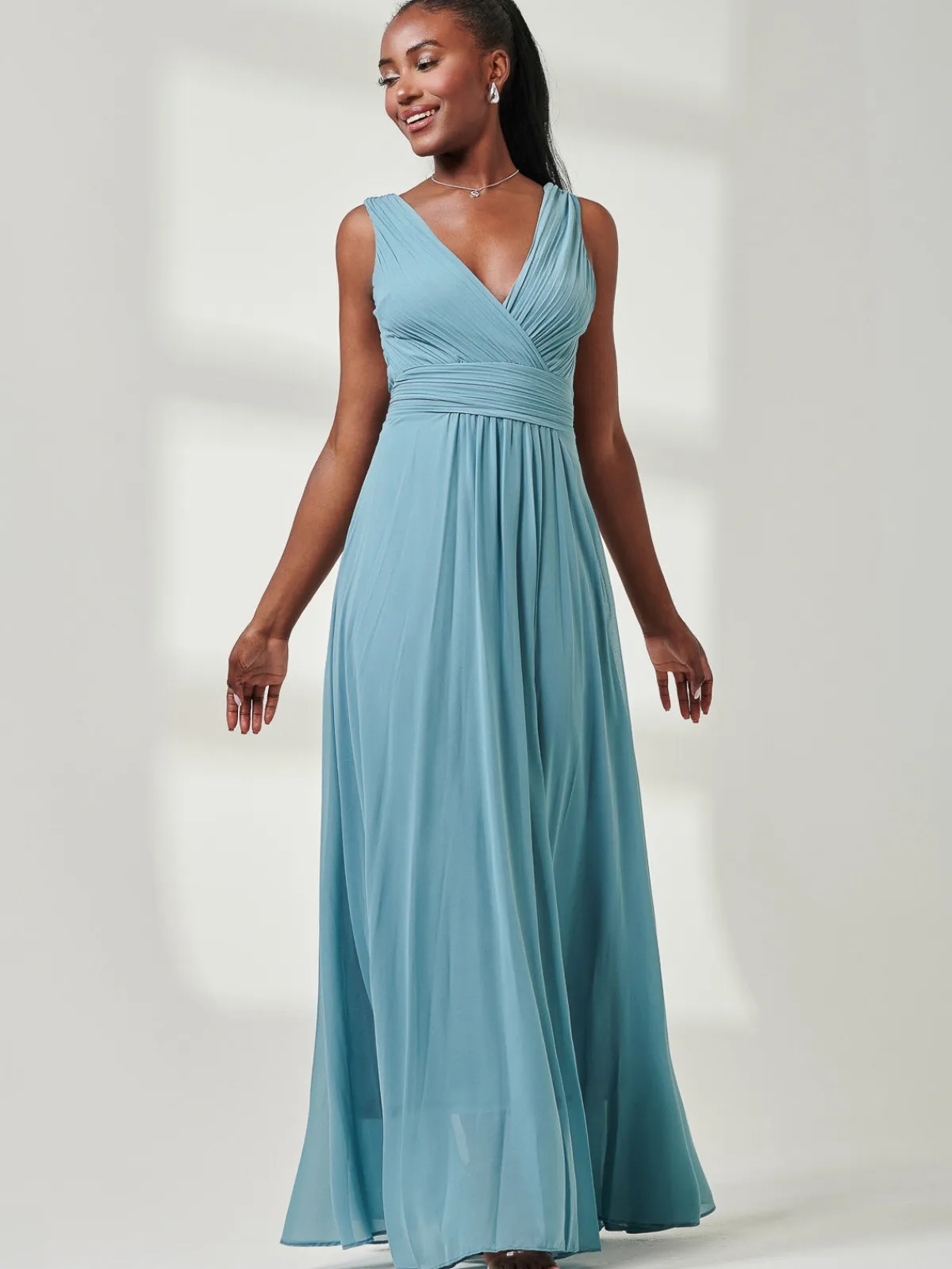 Jolie Moi Occasion Dresses|Party Dresses-Pleated Bodice Chiffon Maxi Dress, Dusty Green