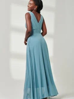 Jolie Moi Occasion Dresses|Party Dresses-Pleated Bodice Chiffon Maxi Dress, Dusty Green