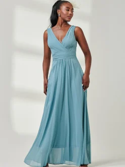 Jolie Moi Occasion Dresses|Party Dresses-Pleated Bodice Chiffon Maxi Dress, Dusty Green